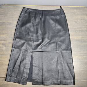 111 State Genuine Leather Black Midi Pencil Skirt Lined Size 6 Minimalist Chic